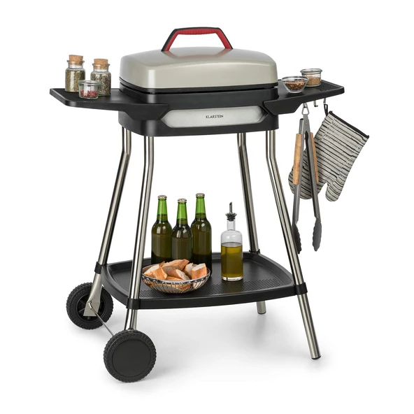 Klarstein Gatsby elektrikli ızgara ayakta ızgara masa ızgarası, güç: 2000 W, EasyGrill Concept, ızgara alanı: 40 x 36 cm/döküm alüminyum/yapışmaz/ızgara davlumbaz, iki yan sehpa, bej/siyah ürün görseli 1