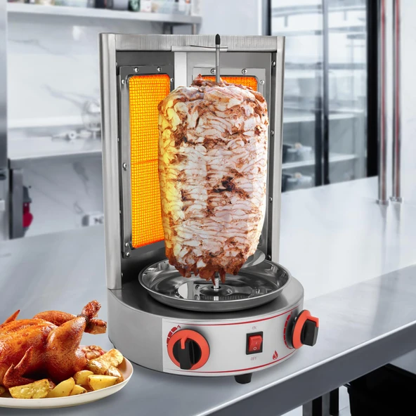 Begoniape Dikey kebap ızgarası, gazlı kebap ızgarası, tavuk ızgarası, dikey ızgara, döner ızgara, paslanmaz çelik, 360° çevirme şişi, ev veya ticari amaçlı, hızlı ısı dağılımı ürün görseli 1