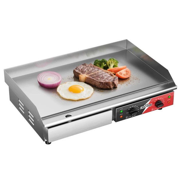 CROSSON 73*40CM 2 Bölgeli Ticari Elektrikli Tezgah Üstü Izgara Plakası, Restoran Kullanımı için 10mm Kalınlıkta Dökme Demirden Yapılmış Düz Üst Ağır Hizmet Yapışmaz Izgara Plakaları-230V/4400W ürün görseli 1