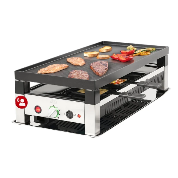 Solis Raclette masa ızgarası 4'ü 1 arada, ızgara plakası ve krep fonksiyonlu - 1200 W üst ve alt ısıtma, yapışmaz, 8 tava, aile ve arkadaşlar için mini pizza ve raclette keyfi ürün görseli 1
