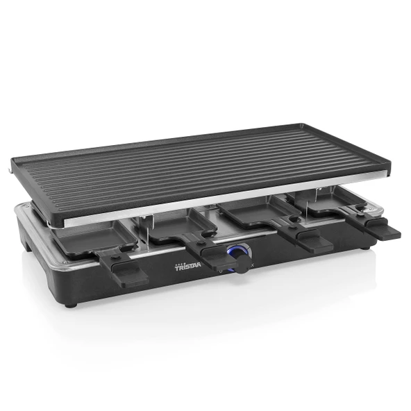 Ters çevrilebilir ızgara plakalı Raclette, 8 kişiye kadar, çıkarılabilir düz veya nervürlü ızgara plakası (46 x 23 cm), yapışmaz kaplama, siyah ürün görseli 1
