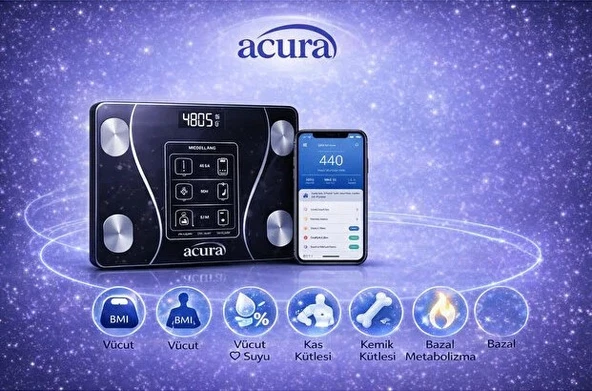 Bluetooth Bağlantılı Akıllı Vücut Analiz Tartısı - 12 Farklı Veri Analizi (AC-50) ürün görseli 1