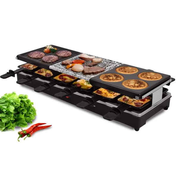Syntrox Germany Oberwil raclette ızgara, bölünmüş plakalı, masa ızgarası, 12 kişilik parti raclette 1350 watt, raclette aksesuarları, çok işlevli ve kompakt, 6 kg, parti aksesuarları ürün görseli 1