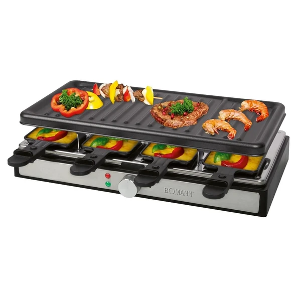 Bomann® Raclette 8 kişilik, çıkarılabilir ızgara plakalı | Yapışmaz kaplamalı Raclette ızgara | 8 tava dahil | Cool Touch gövdeli Raclette'ler | Güvenli standlı Raklett cihazı | RG6039CB ürün görseli 1