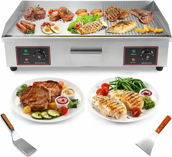 VYUJHNBG 4400W Ticari Elektrikli Izgara Sıcak Plaka, Ticari Ayarlanabilir Tezgahüstü Barbekü Izgara Paslanmaz Çelikten Yapılmış ürün görseli 1
