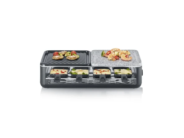 8 kişilik SEVERIN Raclette ızgara, doğal ızgara taşı ve yapışmaz kaplamalı ızgara plakası, ekstra derin tavalı masa ızgarası, bulaşık makinesinde yıkanabilir, Black Line, RG 2366 ürün görseli 1