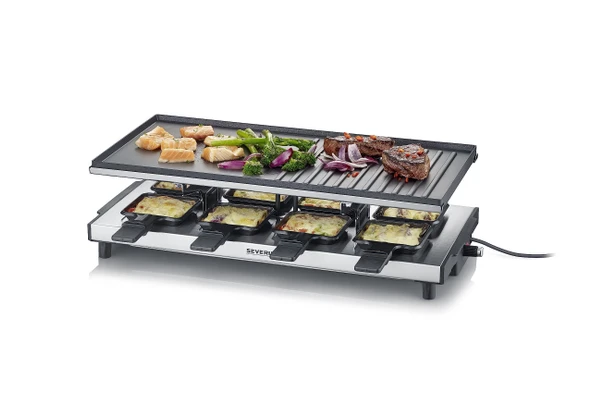 SEVERIN Raclette ızgara, büyük yapışmaz ızgara plakalı ve 8 tavalı raclette, 8 kişiye kadar masa ızgarası, 1.700 W güç, siyah paslanmaz çelik, RG 2375 ürün görseli 1