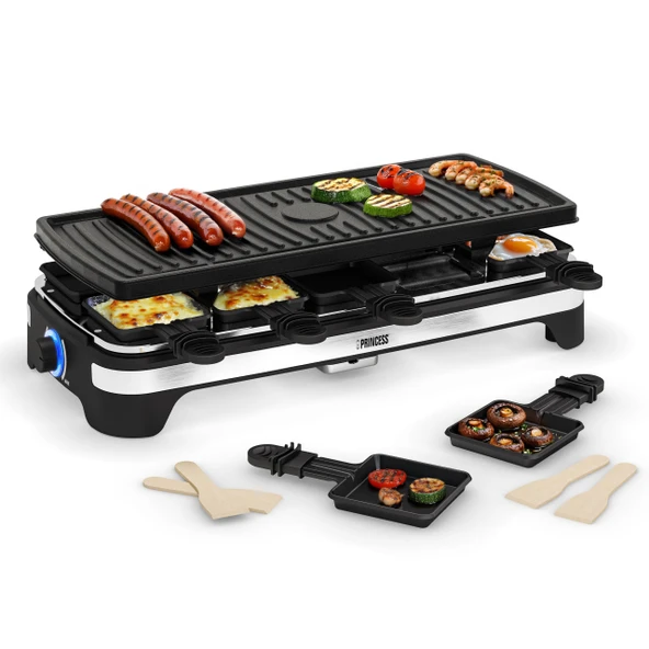 Princess Çok Fonksiyonlu Raclette XXL 162650 - Izgara ve Raclette Ayarlanabilir Termostat 49 x 21 cm Izgara Yüzeyi Yapışmaz Kaplama 1500 Watt 10 Kişiye Kadar, Siyah ürün görseli 1