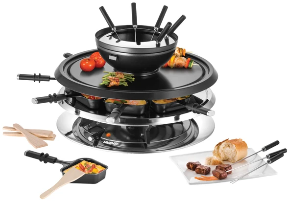 Unold 48726 Raclette Multi 4, 1-1300 Watt'ta, 8 kişiye kadar, yapışmaz kaplama, raclette, fondü, sıcak taş ve ızgara, kapasite yakl. 700 mi ürün görseli 1