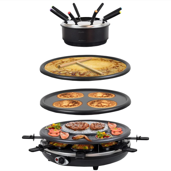 Syntrox Germany RAC-1350W-Vaud 4'ü 1 Arada Raclette Izgara Fondü Sıcak Taş, 8 Kişilik, Paslanmaz Çelik Tasarım ürün görseli 1