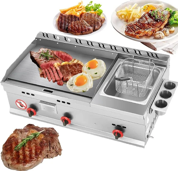 LISTaRSw Restaurant Paslanmaz Çelik Teppanyaki Kızartma Tavası (55 x 35 cm Izgara Tabağı), Tek Tencere + Kızartma Sepeti, Dış Mekan İkramları için, Biftek Pişirmek için ürün görseli 1