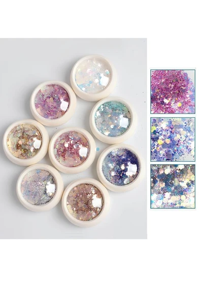 Ocean Nail Art Holografik Sim & Pul Seti 8 Renkli Glitter Set EBAY-123 ürün görseli 1