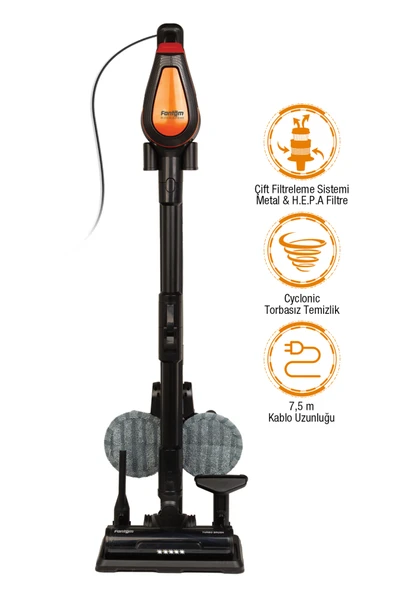 Fantom Pluto P 6100 Plus Cyclone Elektrikli Moplu Dikey Süpürge Siyah ürün görseli 1