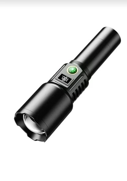 Projektör Fener Polis Feneri Powerbank 2000 Mah Batarya 30 Wat 2000 Lümen Zomlu Lcd Ekranlı Yüksek Işık Gücü-PR049 ürün görseli 1