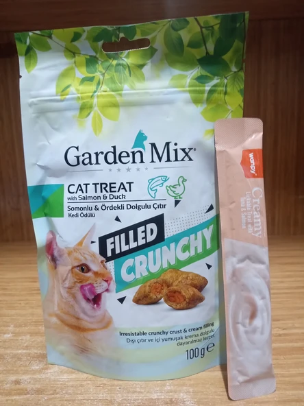 Gardenmix Somonlu Ve Ördekli İçi Dolgulu Kedi Ödülü 100 Gr+5 ADET 15 GRAM SOMONLU KEDİ ÖDÜL KREMA ürün görseli 1