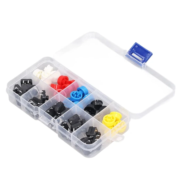 25 Adet Push Buton ve Renkli Kapak Seti Kutulu 12x12x7.3mm Buton ürün görseli 1