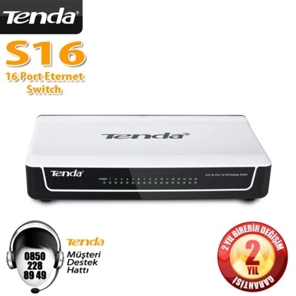 Tenda S16 16 Port 10-100 Mbps Switch Plastik Kasa ürün görseli 1