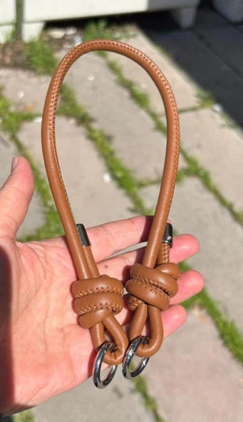 Angel Çanta Aksesuar Suni Deri 45 Cm Düğüm Model Çanta Sapı Taba Gümüş Metal ürün görseli 1