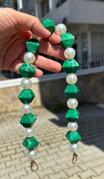 Angel Çanta Aksesuar 40 cm Yeşil Renk İncili Çanta Sapı Kancalı ürün görseli 1