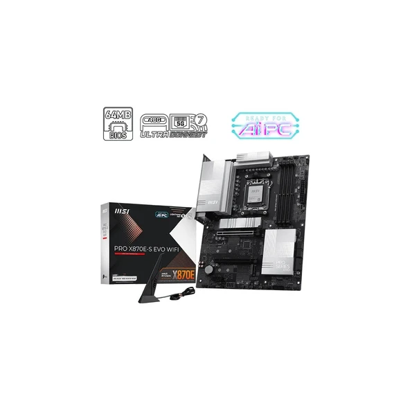 MSI MB PRO X870E-S EVO WIFI AM5 DDR5 8200MHZ(OC) 3x M.2 USB 40Gbps  Type-C DP HDMI 5G LAN WIFI 7 RGB ATX ürün görseli 1