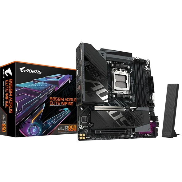 GIGABYTE B850M AORUS ELITE WIFI6E LGA1851 DDR5 7600MHz(OC) PCIe 5.0 Çift M.2 NVMe WiFi 6E 2.5GbE LAN mATX Anakart ürün görseli 1