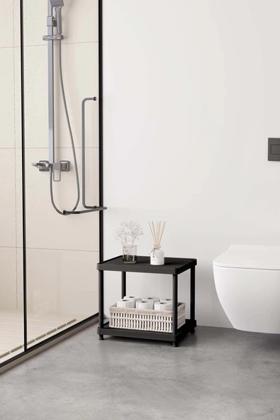 Siyah 2 Katlı 33X40 Ekstra Geniş Düzenleyici Mutfak ve Banyo Rafı Sehpa ürün görseli 1