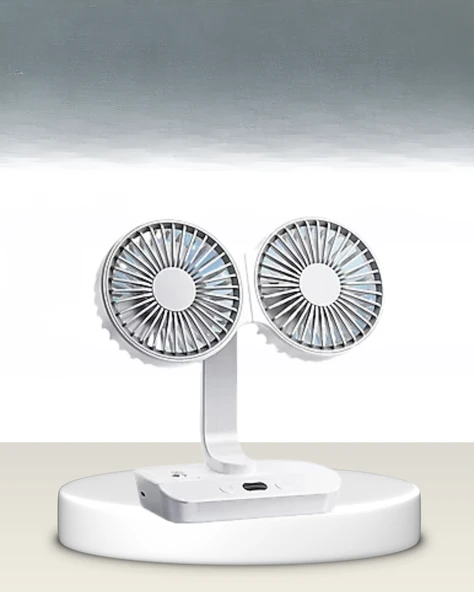Çift Kafalı Masaüstü ve Duvar Tipi Sessiz USB Şarjlı Fan ürün görseli 1