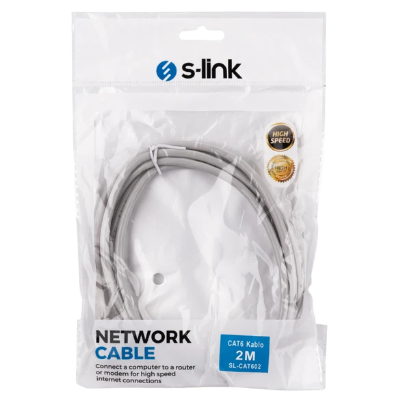 S-LINK SL-CAT602 CAT6 Patch 2Mt Kablo (Gri)(1923) - Resim 3