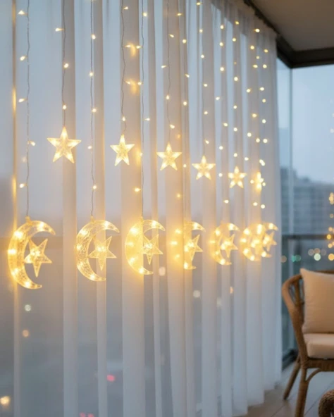 Hilal Yıldız LED Perde Işık Balkon Pencere ve Oda Dekorasyonu ürün görseli 1
