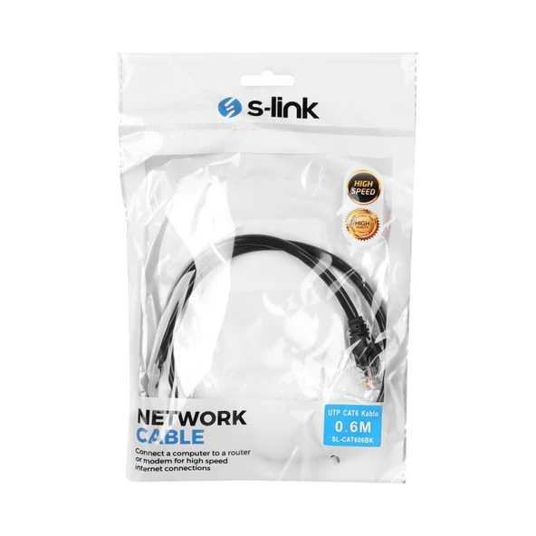 S-LINK SL-CAT606BK CAT6 Patch 60CM Kablo (Siyah)(1923) - Resim 2