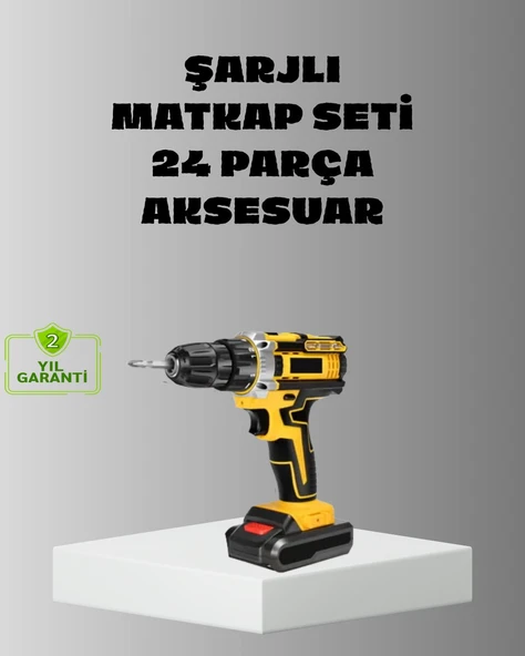 Şarjlı Darbeli Matkap Seti - 2 Bataryalı 24W Güç 24 Parça Aksesuar LED Işıklı ürün görseli 1