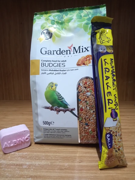 Gardenmix Platin Ballı Muhabbet Kuş Yemi 500g+AHUDUDU AROMALI ENERJİ BLOK+1 ADET BALLI MUHABBET KUŞU KRAKER ürün görseli 1