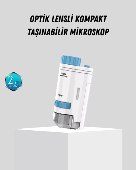 Taşınabilir Mini Mikroskop LED Işıklı 80X-200X Büyütmeli ve Odak Ayarlı ürün görseli 1