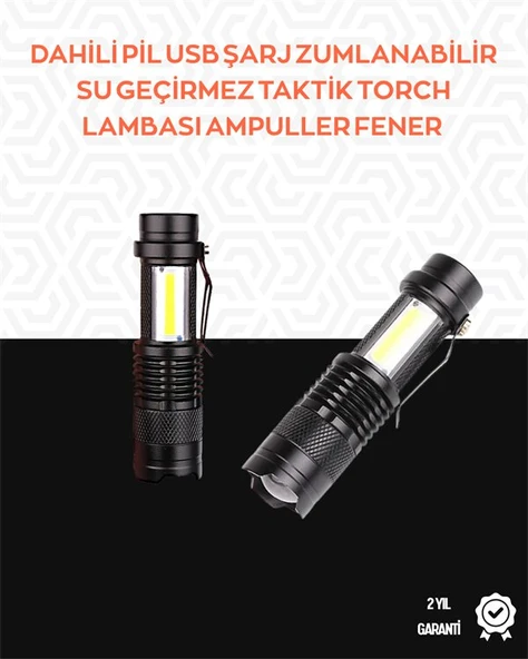Taşınabilir Şarjlı LED Fener - 4 Modlu 2000LM Ayarlanabilir Odak ürün görseli 1