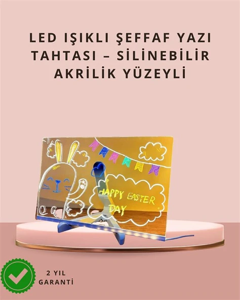 LED Işıklı Şeffaf Yazı Tahtası - Neon Etkili Akrilik Pano Silinebilir 7 Renkli Kalemli 30x20 cm ürün görseli 1