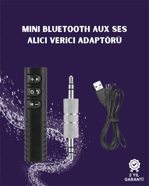 Bluetooth AUX Adaptör | 3.5mm Ses Girişi İçin Kablosuz Dönüştürücü 10m Menzil ürün görseli 1