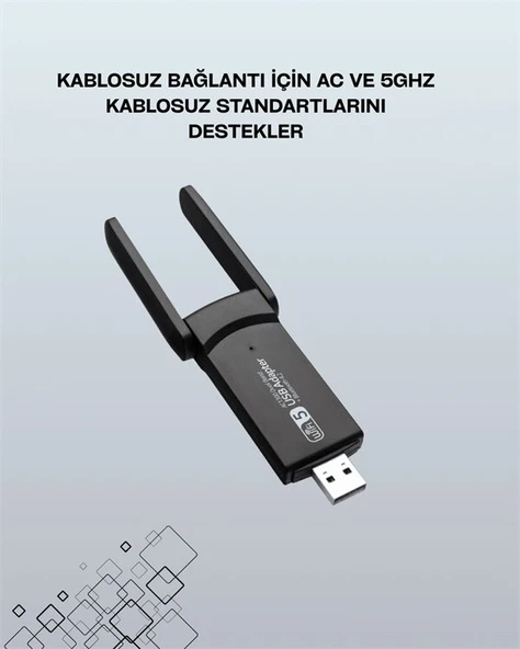 Tak-Çalıştır Özellikli Çift Bant WiFi Adaptör - 1200 Mbps ürün görseli 1