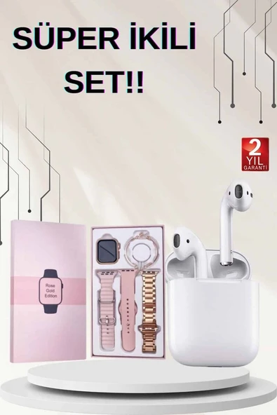 3 Kordonlu Dokunmatik Ekran Akıllı Saat ve 2.Nesil Kablosuz Bluetooth Kulaklık ANC/ENC ürün görseli 1