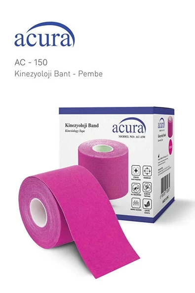 Hipoalerjenik Yüz ve Vücut Uyumlu Kinesyo Tape Ağrı Bandı - 5m x 5cm (AC-150) Pembe ürün görseli 1