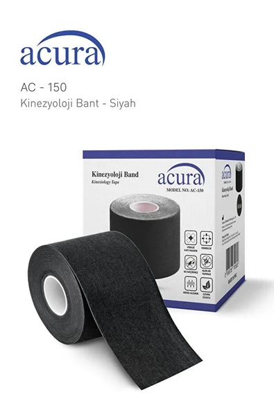 Hipoalerjenik Yüz ve Vücut Uyumlu Kinesyo Tape Ağrı Bandı - 5m x 5cm (AC-150) Siyah ürün görseli 1
