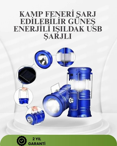 Güneş Enerjili Katlanabilir Kızaklı Kamp Feneri - USB Şarjlı Çok Yönlü ve Dayanıklı Tasarım ürün görseli 1