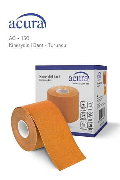 Hipoalerjenik Yüz ve Vücut Uyumlu Kinesyo Tape Ağrı Bandı - 5m x 5cm (AC-150) Turuncu ürün görseli 1