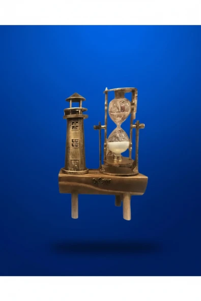 Deniz Feneri Tasarımlı Ahşap Kum Saati - Retro Masa Aksesuarı ürün görseli 1