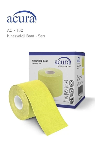 Hipoalerjenik Yüz ve Vücut Uyumlu Kinesyo Tape Ağrı Bandı - 5m x 5cm (AC-150) Sarı ürün görseli 1