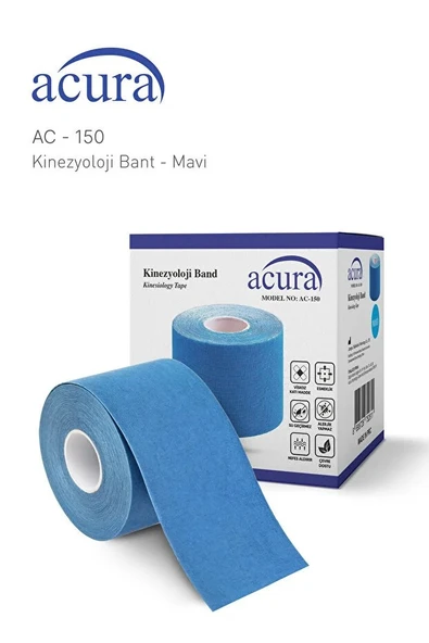 Hipoalerjenik Yüz ve Vücut Uyumlu Kinesyo Tape Ağrı Bandı - 5m x 5cm (AC-150) Mavi ürün görseli 1