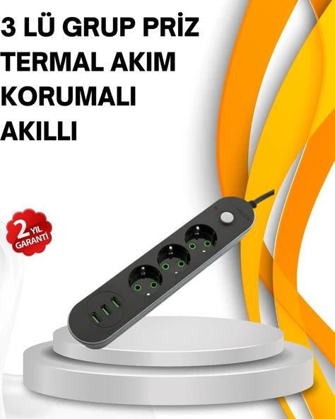 Hızlı Şarj Özellikli 3 USB Girişli Üçlü Priz ürün görseli 1