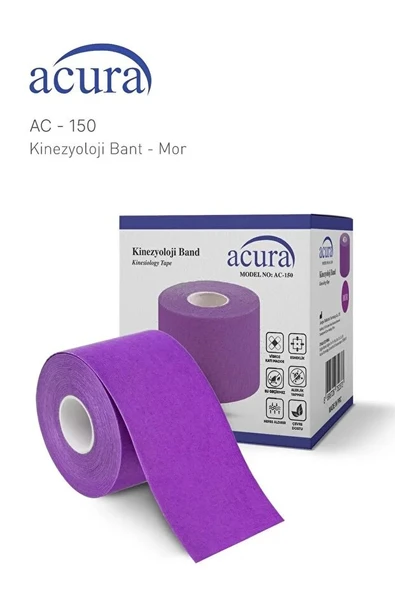 Hipoalerjenik Yüz ve Vücut Uyumlu Kinesyo Tape Ağrı Bandı - 5m x 5cm (AC-150) Mor ürün görseli 1