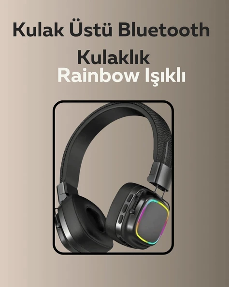Bluetooth 5.3 Rainbow Işıklı Kulak Üstü Kablosuz Kulaklık ürün görseli 1