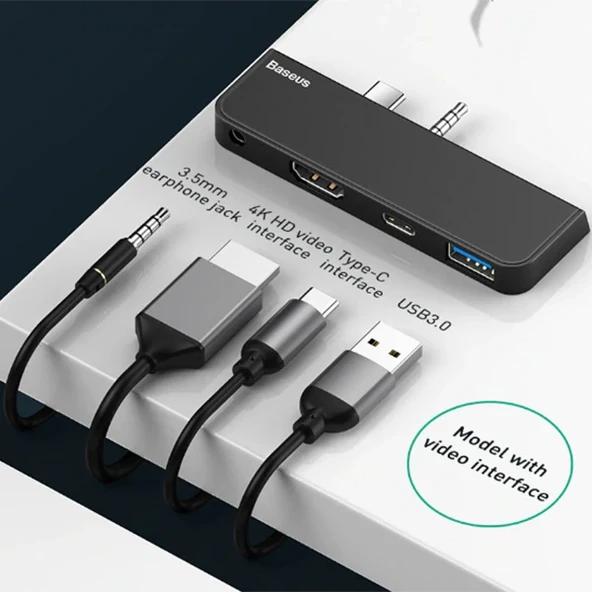 Baseus Multifunctional HUB Surface Go(Type-C+Audio to HD4K+USB3.0+Type-C(data)+Audiok-(5775) - Resim 2