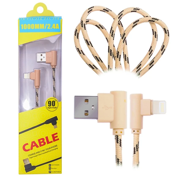 Ally İphone Lightning  Eğik Başlı Halat Usb Kablo 1metre-(5775) ürün görseli 1